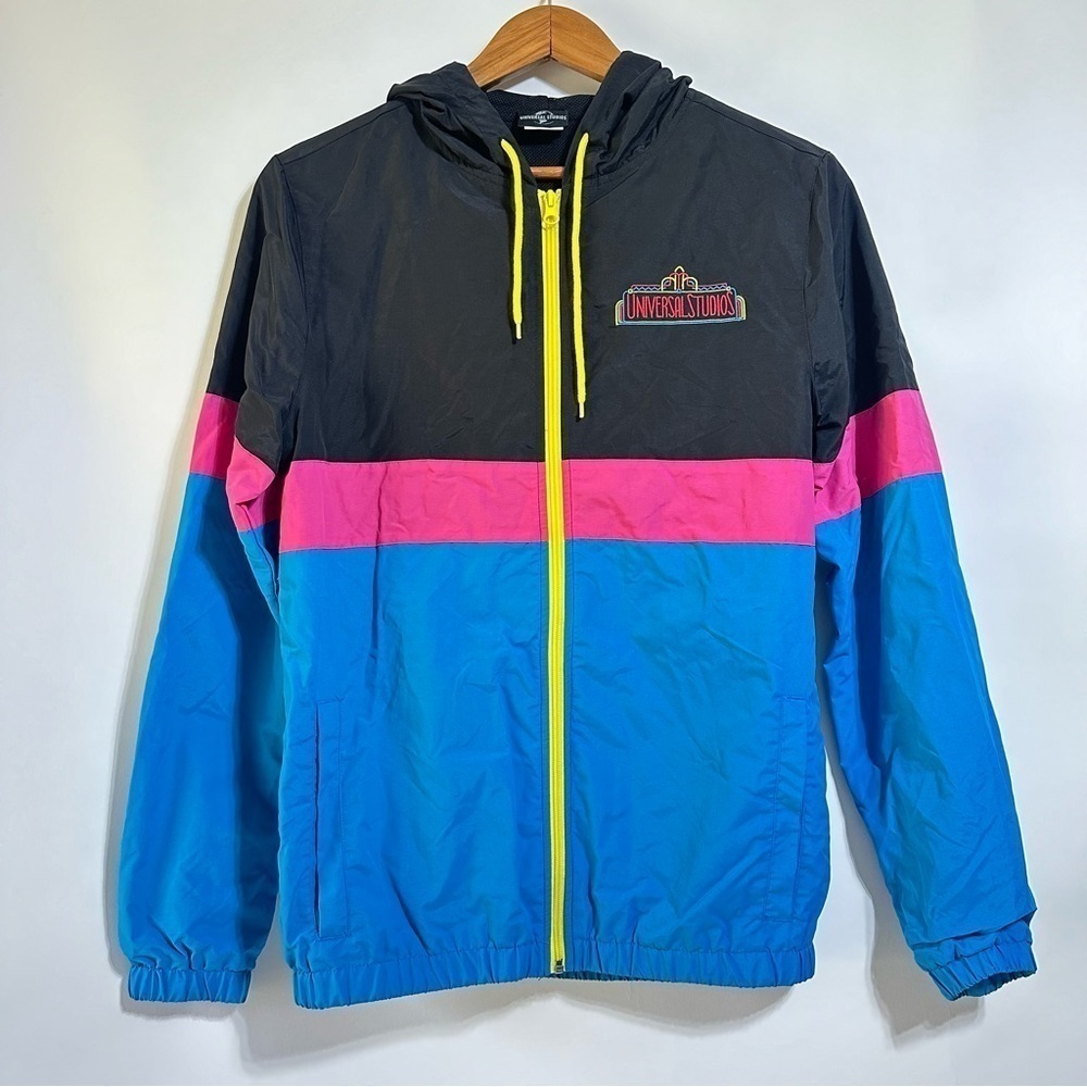Universal Studios retro black pink blue nylon windbreaker Tracksuit Jacket